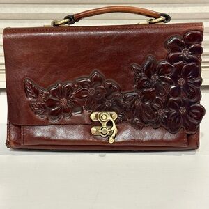 Patricia Nash Floral Embossed Brown Leather Handbag